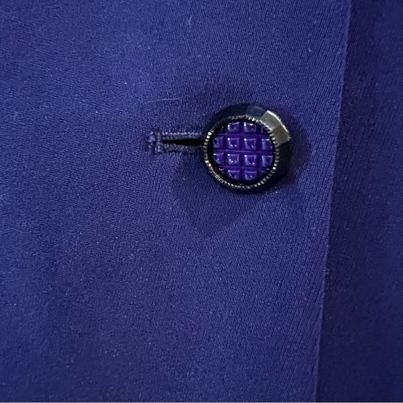 Kasper Coat Style Navy Dress V Neck Button Down Front Criss-Cross Collar Pockets - Picture 5 of 8